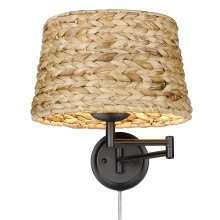 Golden 3692-A1W BLK-WSG - Wry Lighting Eleanor 1-light Swing Arm Wall Lamp in Matte Black and Woven Sweet Grass shade